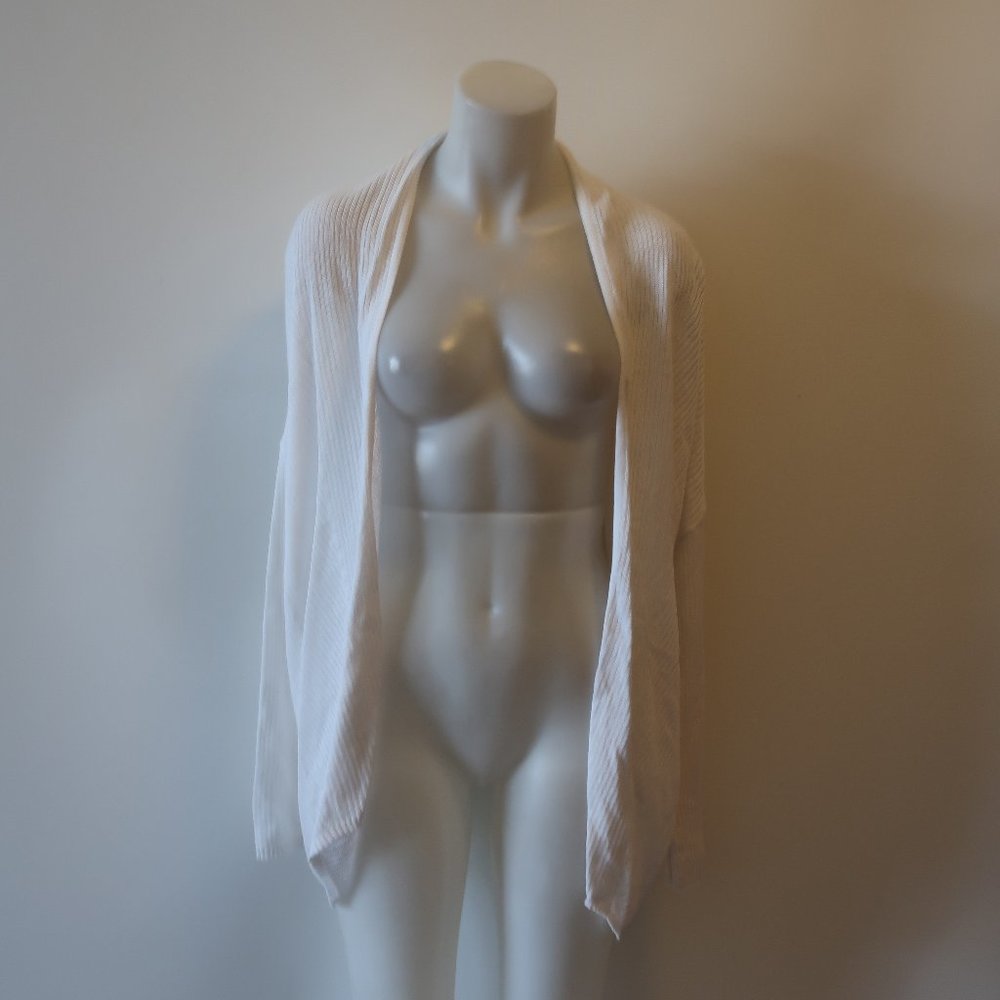 NWT 27 MILES WHITE RIBBED OPEN CARDIGAN SWEATER S